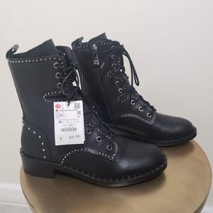 Zara black lace up combat boots, size 8